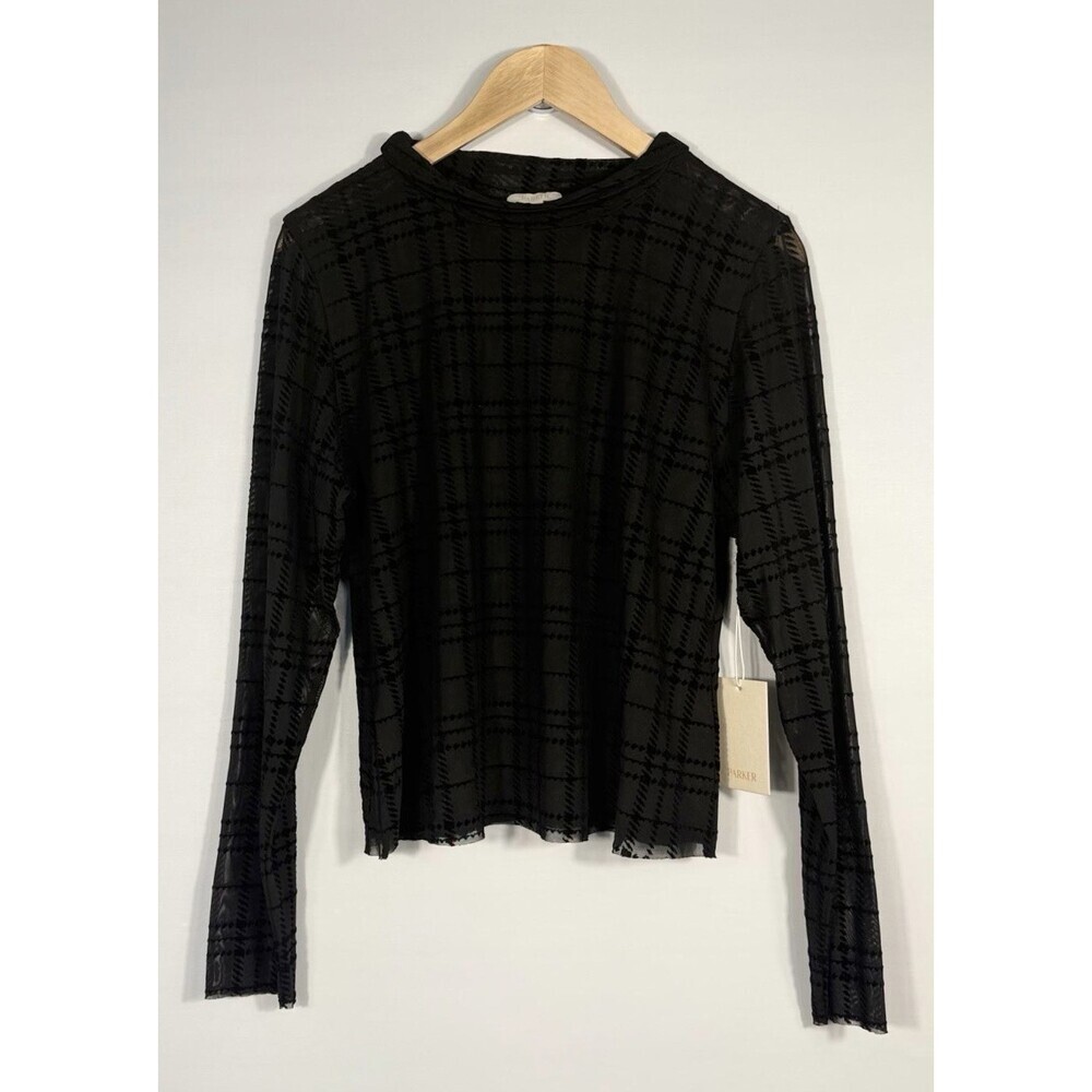 NEW Parker Women's XL Mock Neck Long Sleeve Plaid Mesh Top